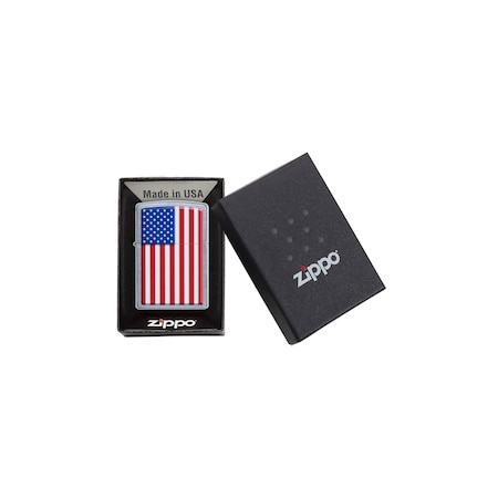 Zippo Street Chrome with American Flag Design Windproof Pocket Lighter 29722-000003